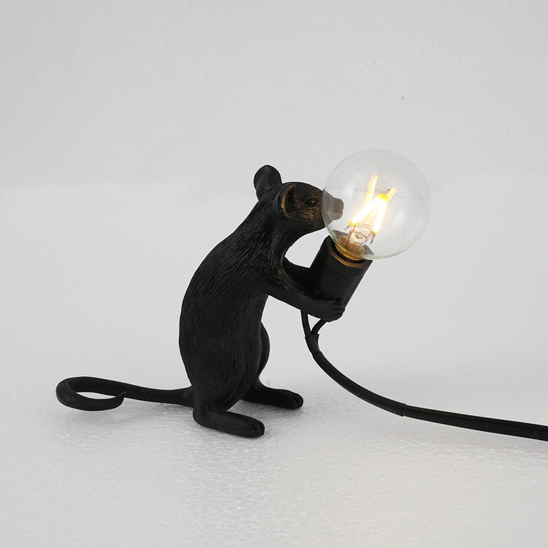 Cute Mouse LED Night Light Table Lamp – Resin Animal Bedside & Bedroom Desk Decor