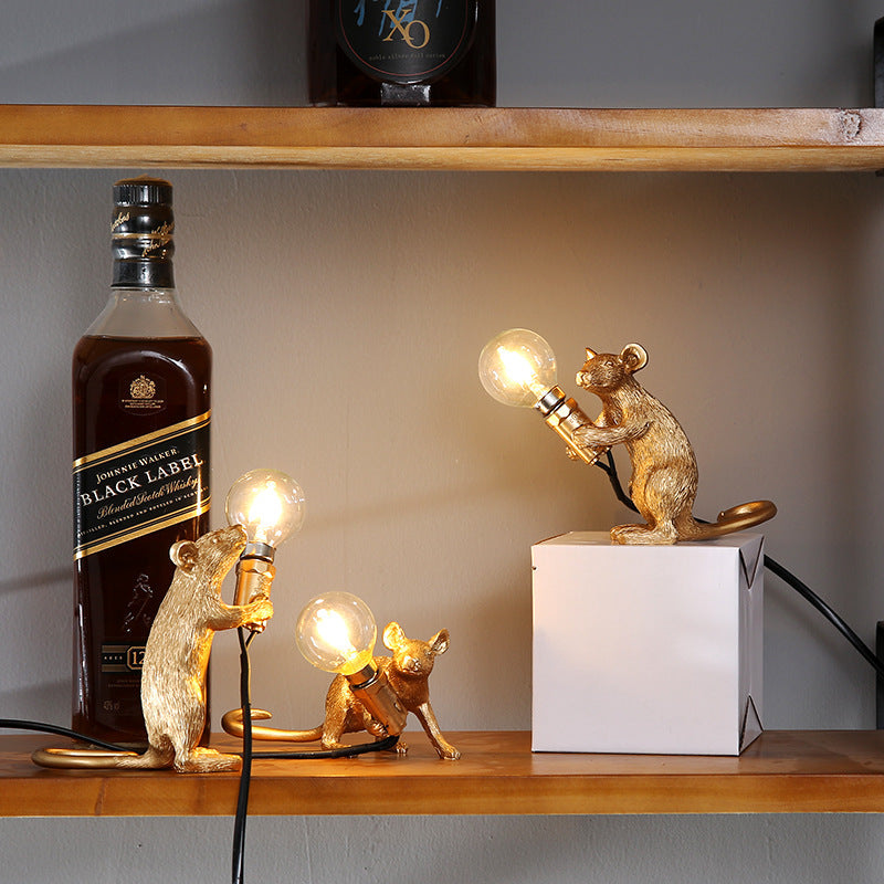 Cute Mouse LED Night Light Table Lamp – Resin Animal Bedside & Bedroom Desk Decor
