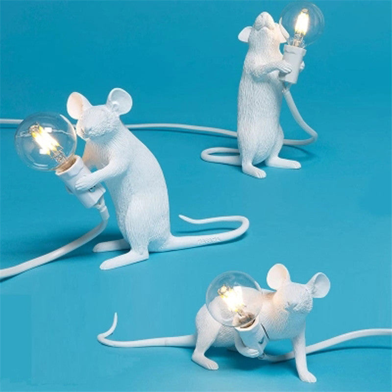 Cute Mouse LED Night Light Table Lamp – Resin Animal Bedside & Bedroom Desk Decor