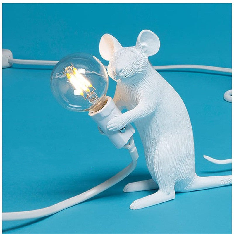 Cute Mouse LED Night Light Table Lamp – Resin Animal Bedside & Bedroom Desk Decor