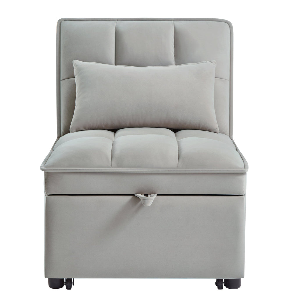 4 in 1 Multi-Function Single Sofa Bed with Storage Pockets Gray