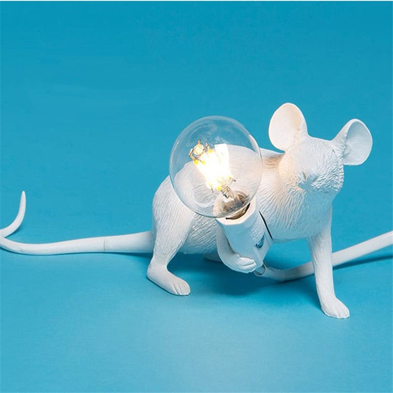 Cute Mouse LED Night Light Table Lamp – Resin Animal Bedside & Bedroom Desk Decor