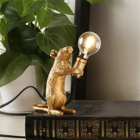 Cute Mouse LED Night Light Table Lamp – Resin Animal Bedside & Bedroom Desk Decor