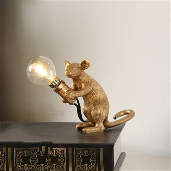 Cute Mouse LED Night Light Table Lamp – Resin Animal Bedside & Bedroom Desk Decor