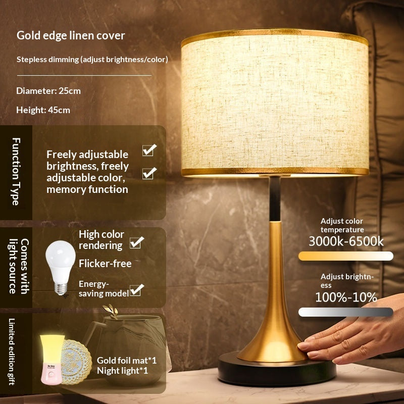 Nordic Touch Sensor Dimming LED Table Lamp – Modern Cloth Desk Light for Living Room & Bedroom