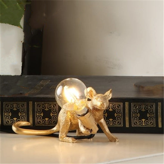 Cute Mouse LED Night Light Table Lamp – Resin Animal Bedside & Bedroom Desk Decor
