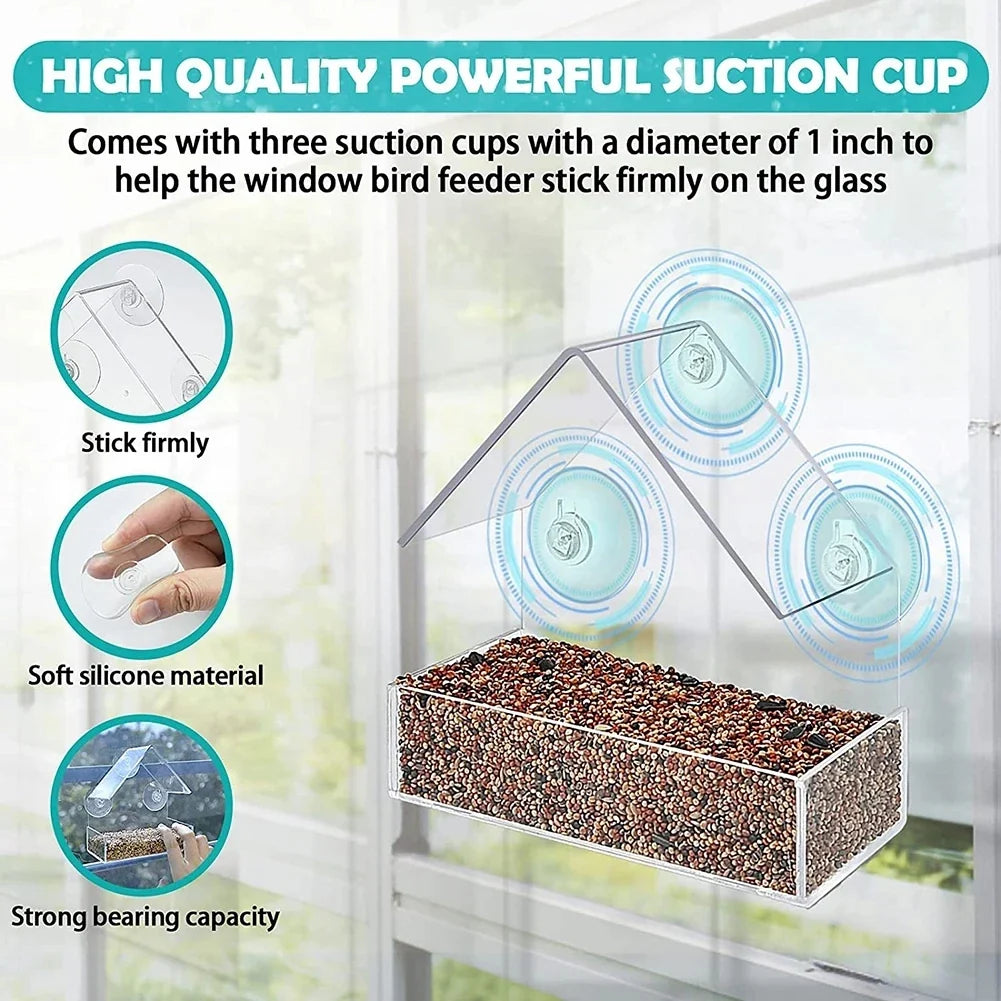 Transparent Window Bird Feeder with Suction Cups – Outdoor Garden & Yard Sliding Tray