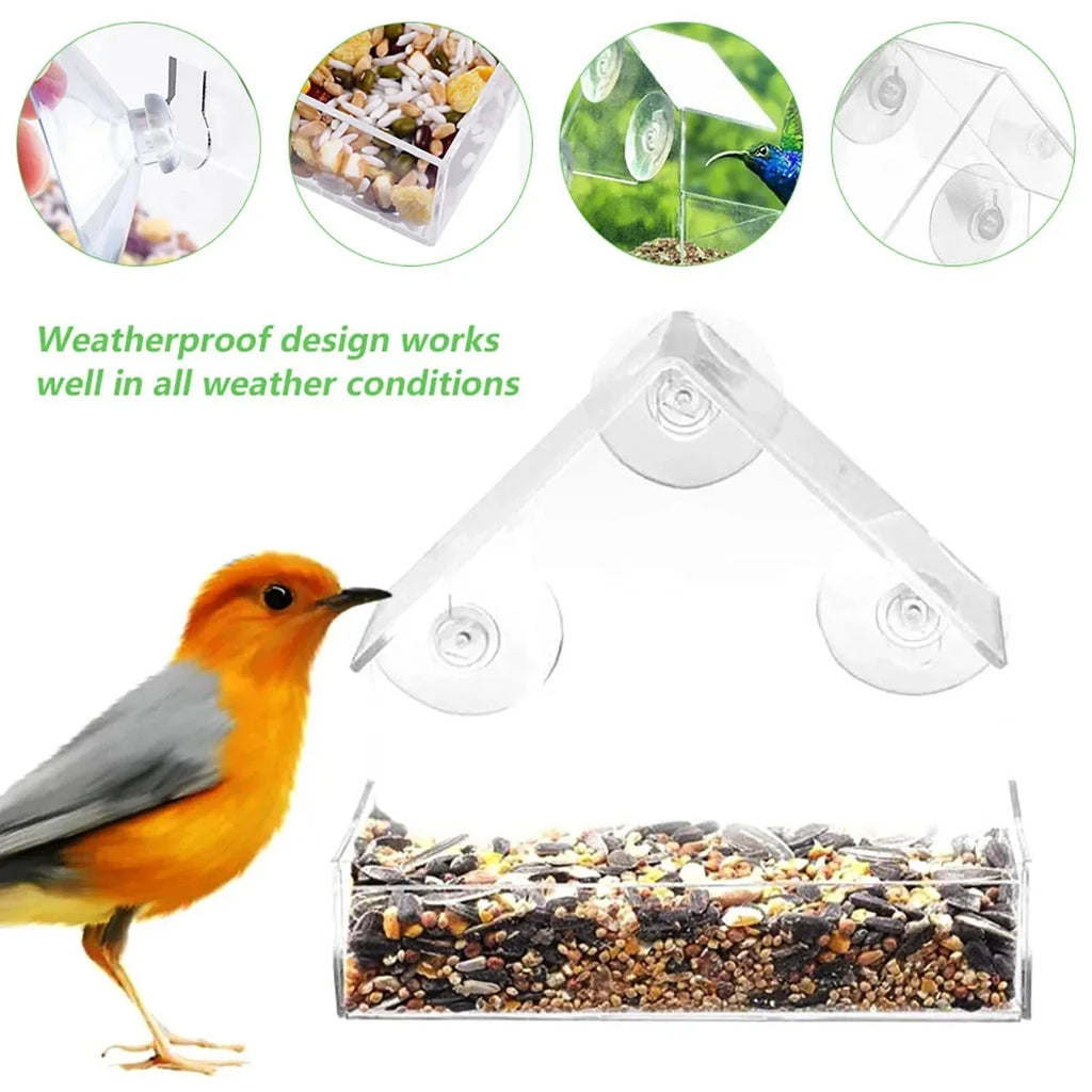 Transparent Window Bird Feeder with Suction Cups – Outdoor Garden & Yard Sliding Tray