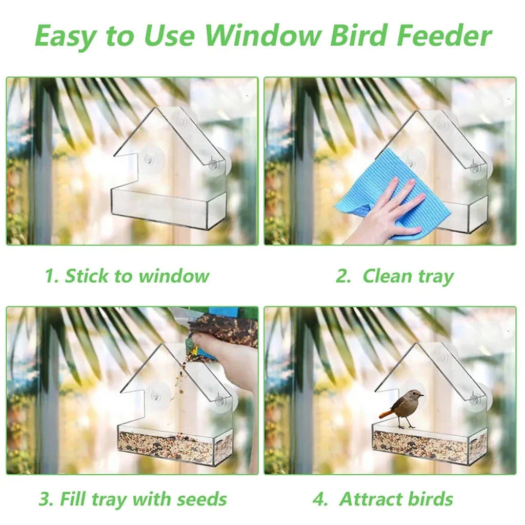 Transparent Window Bird Feeder with Suction Cups – Outdoor Garden & Yard Sliding Tray