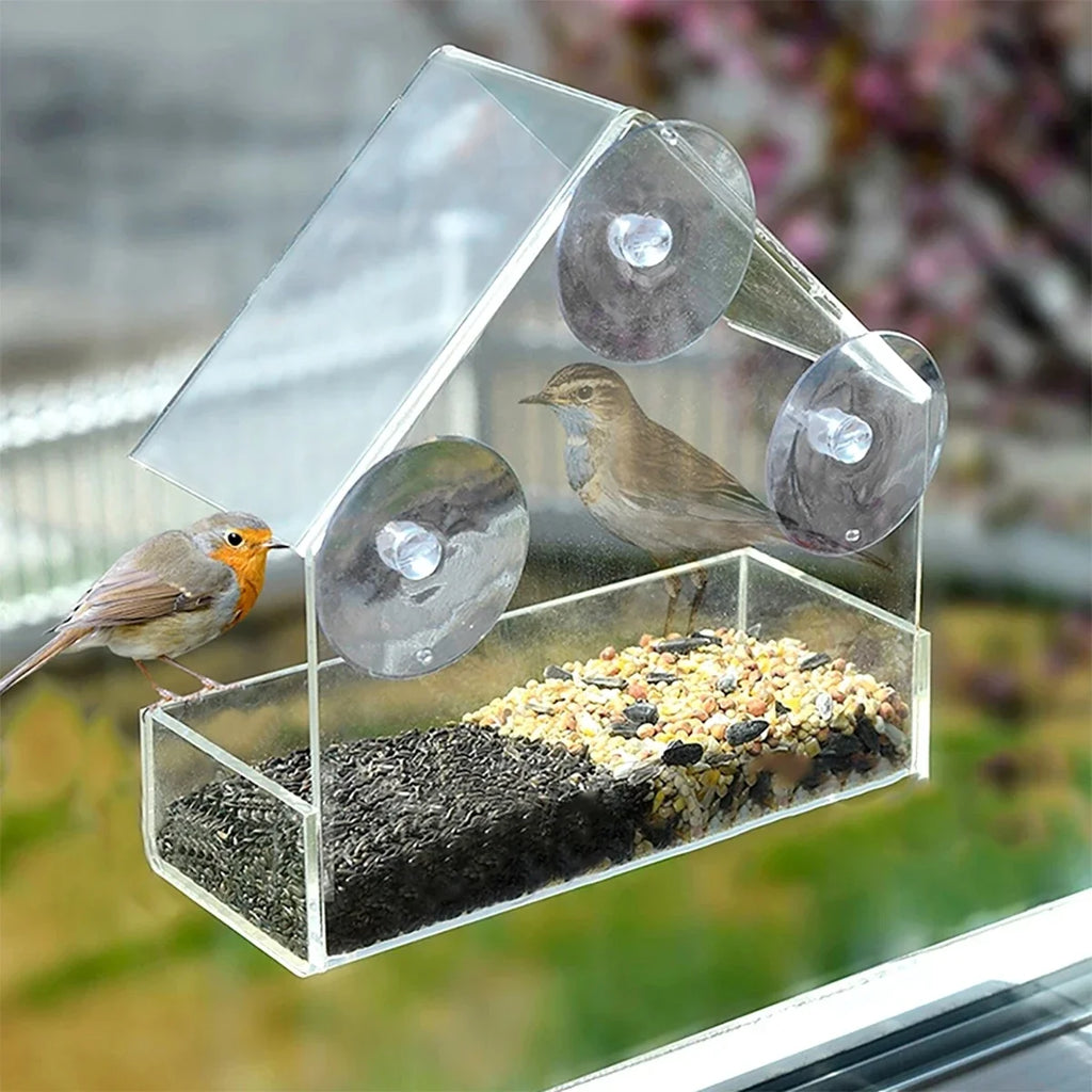 Transparent Window Bird Feeder with Suction Cups – Outdoor Garden & Yard Sliding Tray